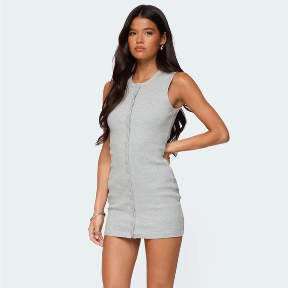 Edikted Size XS Rey Button Up Ribbed Mini Dress - Picture 3 of 5